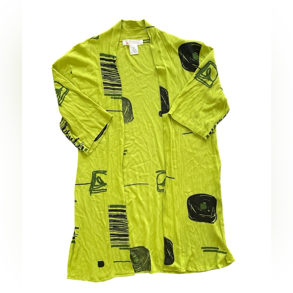 Pink Pineapple Green Geo Print Open Midi Cardigan